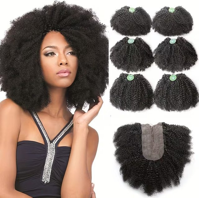 Htonicca Kunsthaar Haarbündel, Afro-verworren lockig, 6 Bündel, 240 g - Bild 1
