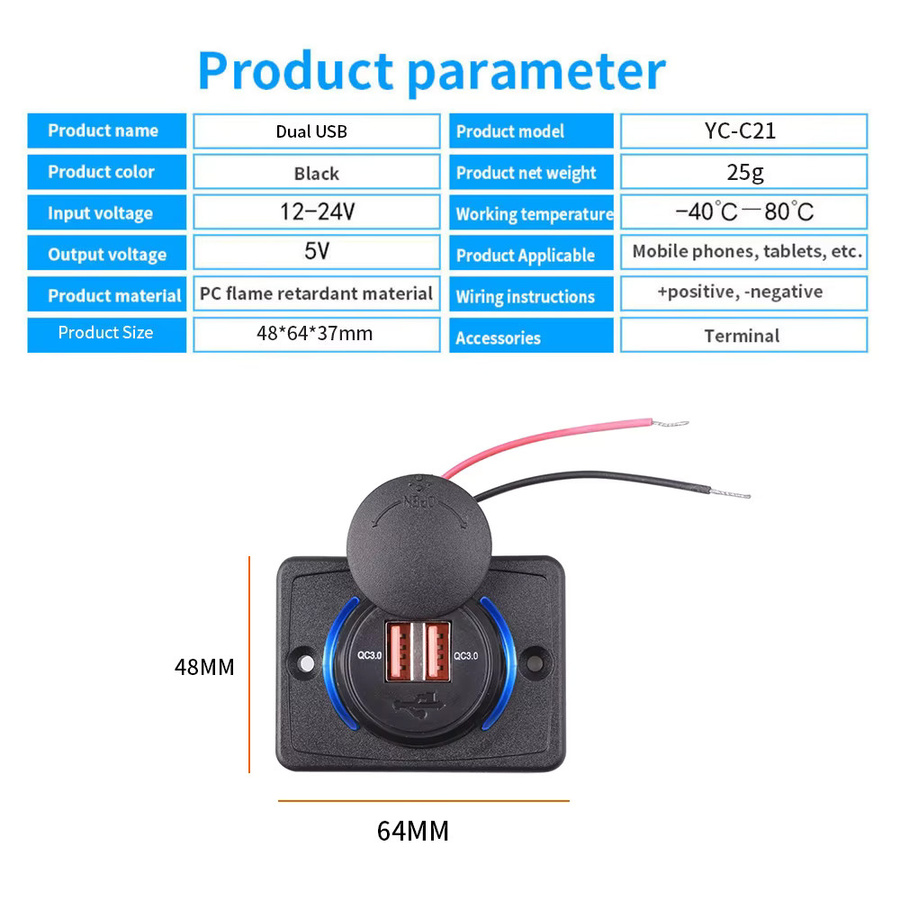 Kebidumei Dual-USB-Ladegerät mit QC3.0 Schnellladefunktion, wasserdichtes Netzteil für 12/24 V, Farbe: Schwarz, für Auto, Boot, LKW und Motorrad - Bild 4