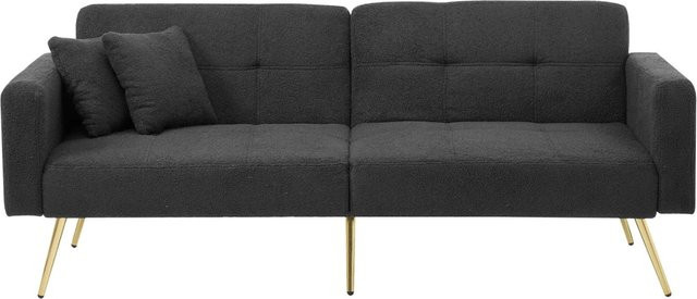 Merax Schlafsofa mit Stoffbezug und Goldbeinen in Grau inklusive Dekokissen - Bild 1