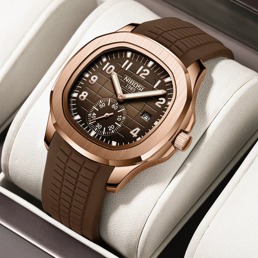 NIBOSI Armbanduhr Quarz, Edelstahl, Schwarz, Roségold, Herren - Bild 3
