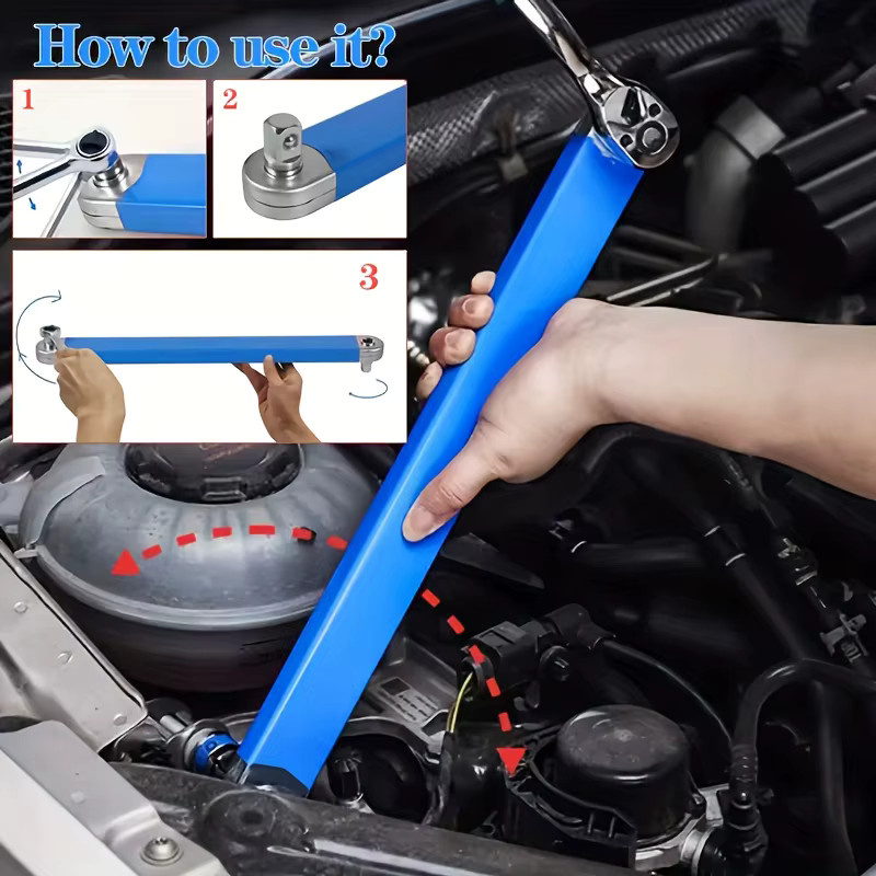 Verstellbarer Ratschenverlängerungsschlüssel aus Stahl mit zwei Köpfen und ergonomischem Griff in Blau - Bild 3