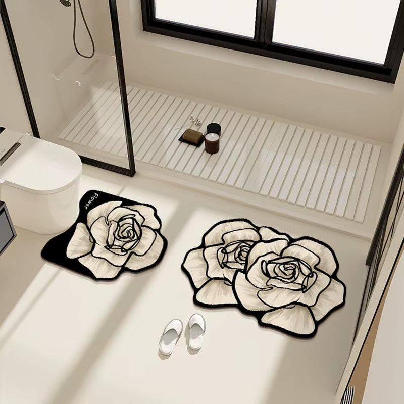 VIKAMA Premium Badezimmer-Teppich Set mit floralem Design, saugfähig und rutschfest - Bild 3