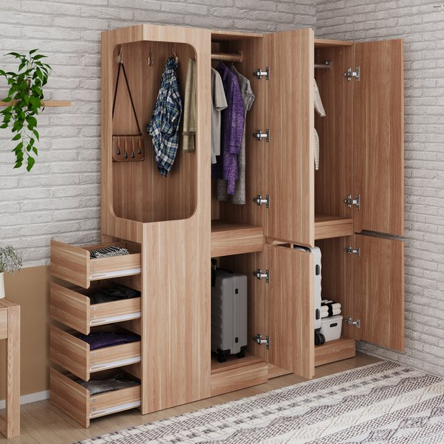 Moderner Kleiderschrank von BOMP in Braun mit integrierten Schubladen, Regalfächern und Kleiderstange - Bild 1