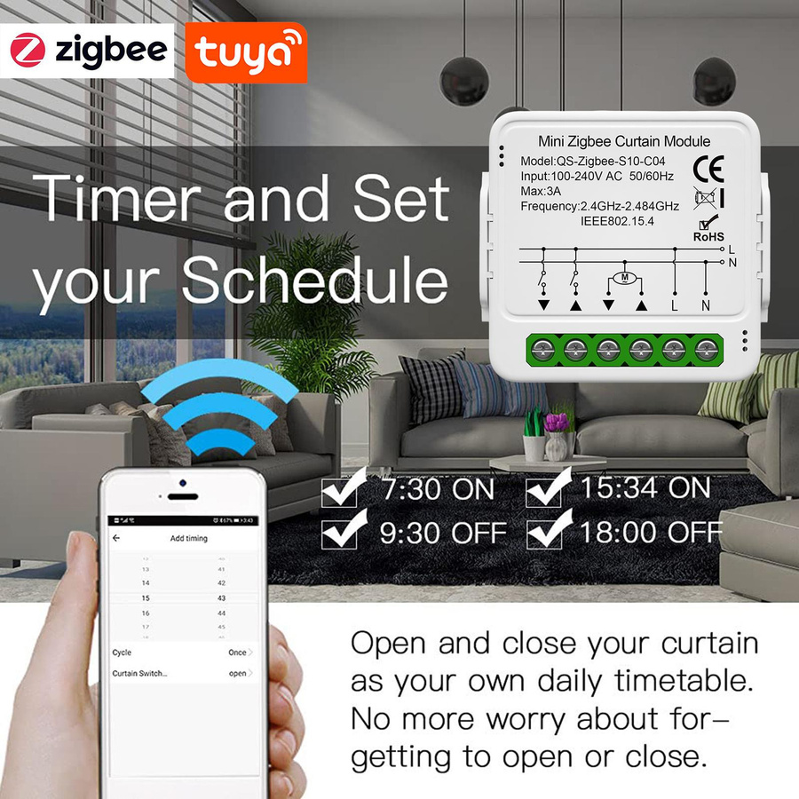 Tuya Zigbee Smart Vorhangschalter Modul für intelligente Vorhänge, Rolläden und Jalousien, Farbe: Weiß - Bild 4