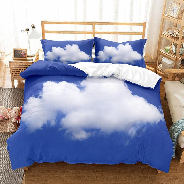 Weiße Wolke Bettwäscheset aus Mikrofaser mit Kissenbezug, Farbe Weiß und Blau, B/H: 260 x 220 cm - Bild 1