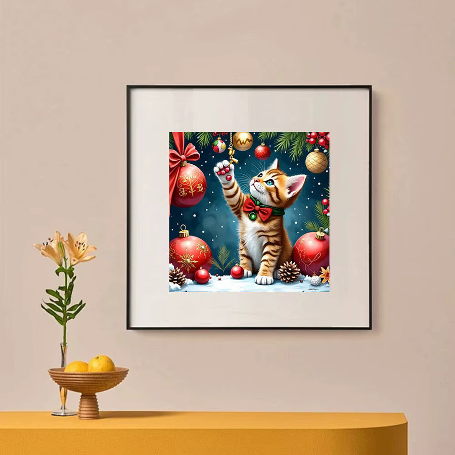 YUTTEE 5D-Diamantgemälde zum Selbermachen mit Katzenmotiv, bunte Weihnachtsdekoration für die Wandgestaltung, runde Bohrer, Multicolour, B/H: 20 x 20 cm - Bild 2