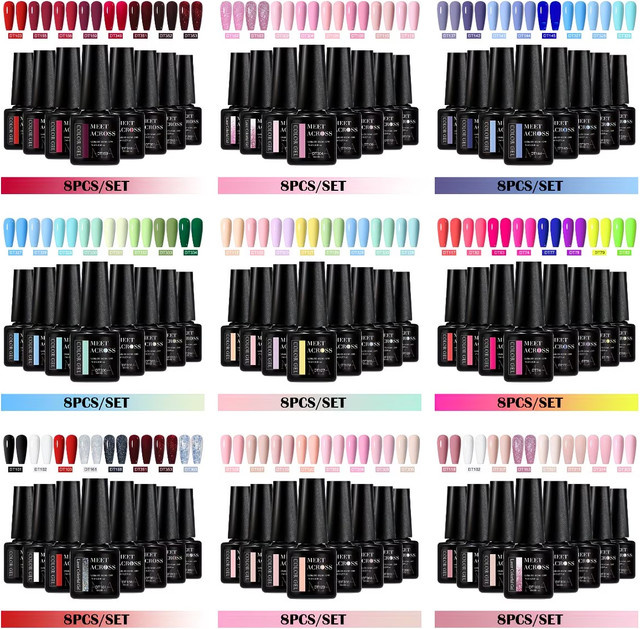 MEET ACROSS Gel-Nagellack-Set, 8-teilig, Mehrfarbig, Glänzend - Bild 1