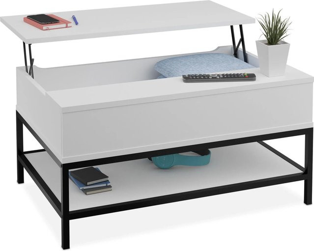 Relaxdays Couchtisch modern in Schwarz aus Holzwerkstoff und Metall mit aufklappbarer Platte und Lift-Mechanismus, B: 90 cm, T: 45,5 cm, H: 60 cm - Bild 1