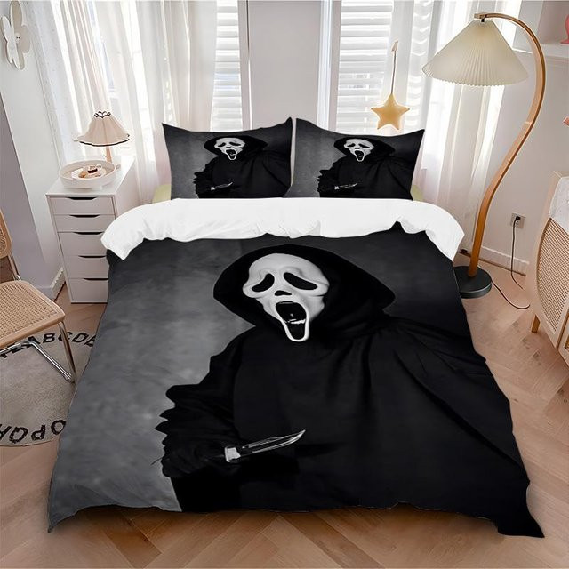 3er Set Ghostface Masken Bettwäsche mit Bettbezug und Kissenbezügen in Schwarz, B/H: 200 x 200 cm - Bild 1