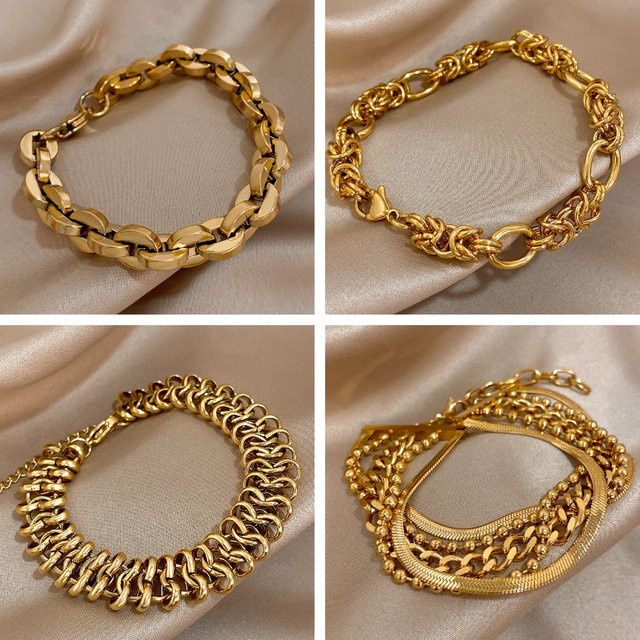 Kettenarmband Edelstahl, Gold, Unisex - Bild 1
