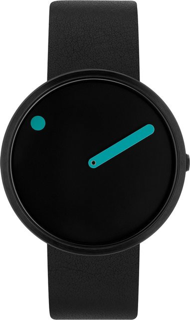 Picto Analoguhr, Quarz, Edelstahl, 40 mm, Leder, Schwarz, Unisex - Bild 1