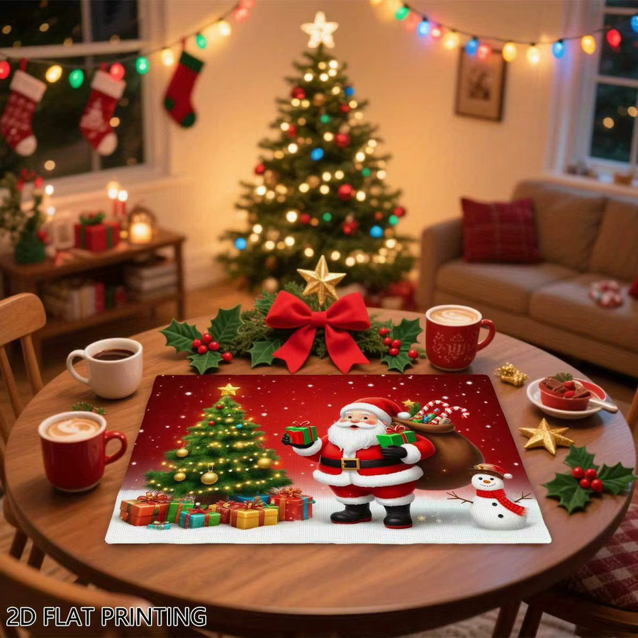 VIKAMA 4-teiliges Weihnachtsmann-Schneemann-Tischset, mehrfarbig, wärmeisolierend und wasserdicht, B/T: 45,0 x 30,0 cm - Bild 4