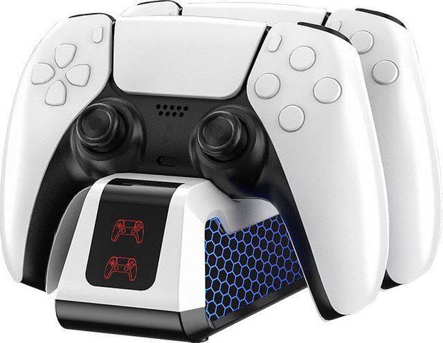 Ipega Dual-Controller-Ladestation für PlayStation Gamepads in Weiß mit LED-Anzeige und rutschfestem Design - Bild 1