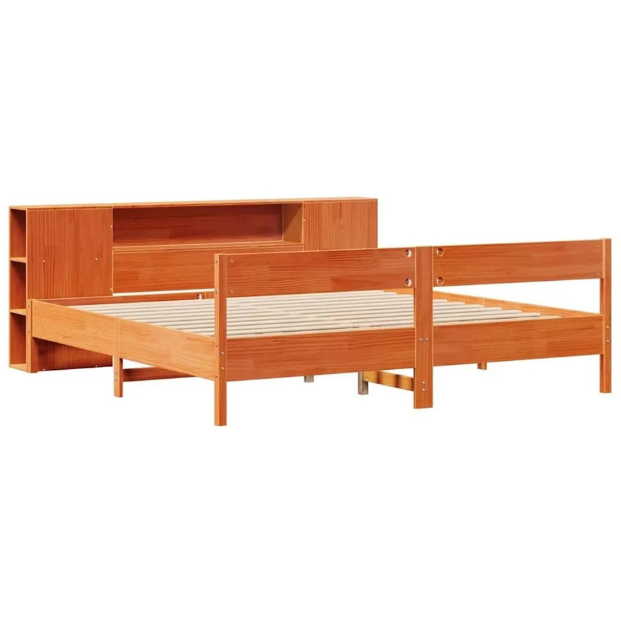 vidaXL Massivholzbett aus Kiefernholz mit Kopfteil und Regal in Braun, B/T/H: 200 x 200 x 205,5 cm - Bild 2