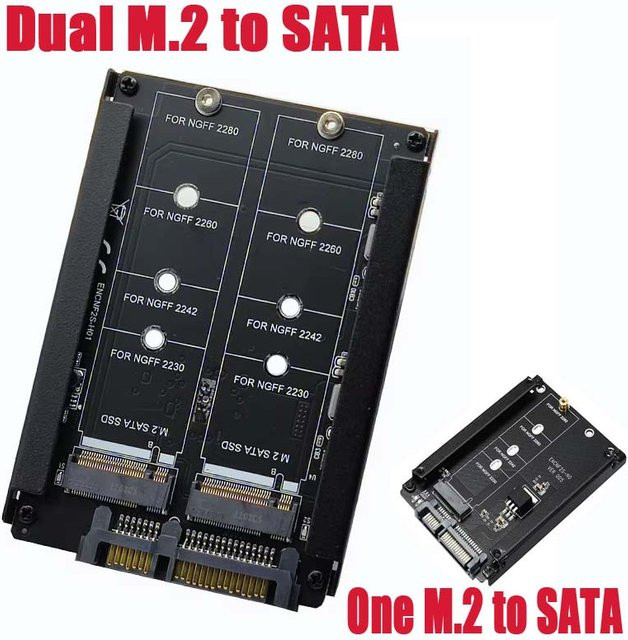 OULLX M.2 NGFF Dual SSD B+M Key zu 2,5 Zoll SATA 3.0 Adapterkarte mit Gehäuse in Schwarz (NVMe M Key nicht unterstützt) - Bild 1