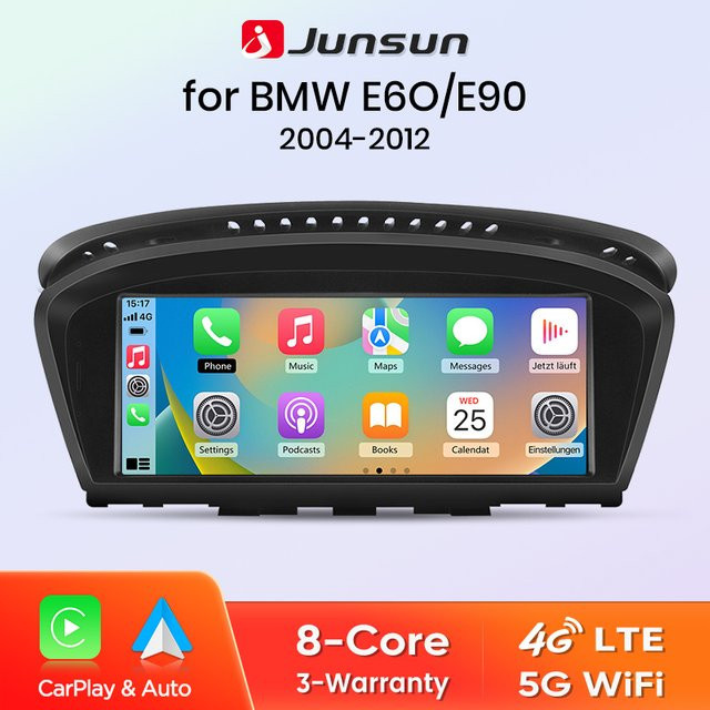 Junsun Wireless CarPlay und Android Auto Multimedia Autoradio für BMW 3er E60 E61 E63 E64 sowie 5er E90 E91 E92 E93 (2004-2012) in Schwarz - Bild 1