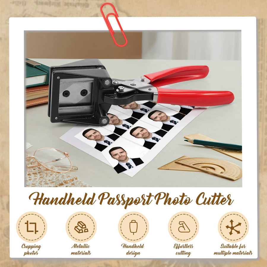 Handheld-Passfoto-Stanzer aus Metall in Rot für Papier und Visitenkarten, B/H: 3 x 4 cm und 2,5 x 3,2 cm - Bild 5
