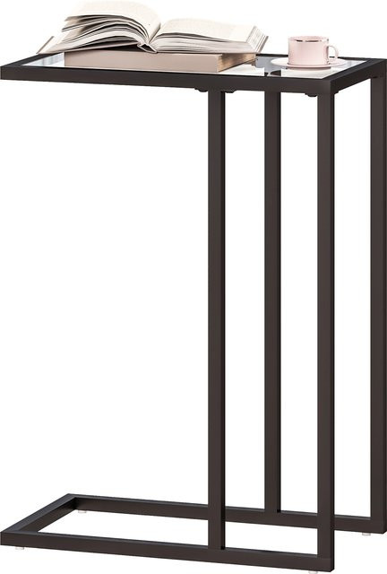 HOMCOM Beistelltisch in C-Form mit Glasplatte und Stahlrahmen, Schwarz, B/T/H: 46 x 25 x 63,5 cm - Bild 1