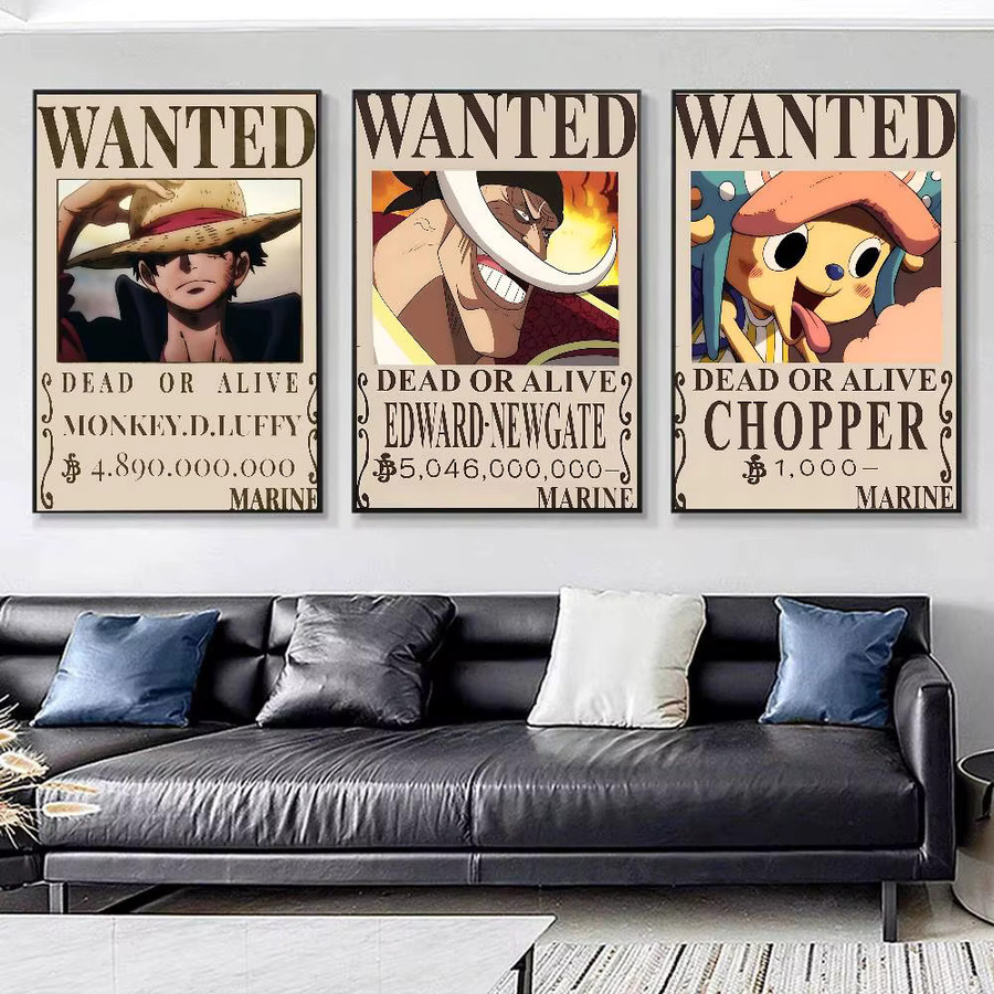 One Piece Wanted-Poster Vintage Wandkunst Dekoration im HD-Druck, Mehrfarbig - Bild 2