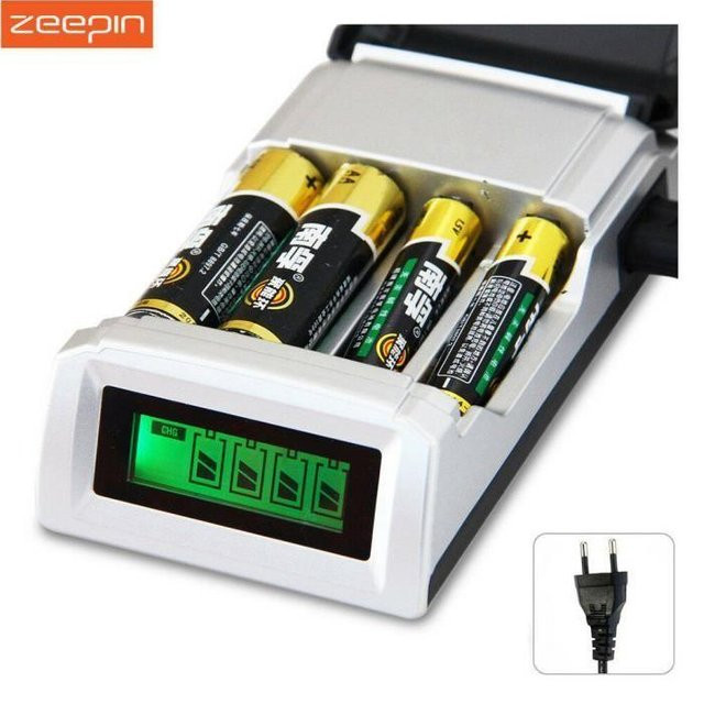 ZEEPIN Batterieladegerät NC05 mit LCD-Display, 4 Schächte für NiCd und NiMh, Farbe: Silber - Bild 1