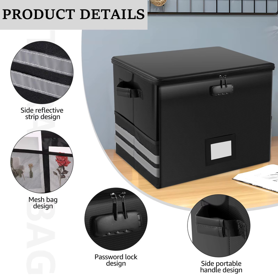 Willstar Faltbarer Organizer mit Schloss, Feuerfeste und Wasserdichte Schallplatten-Aufbewahrungsbox aus Stoff, Grau/Schwarz, B: 43,0 cm, T: 33,0 cm - Bild 5