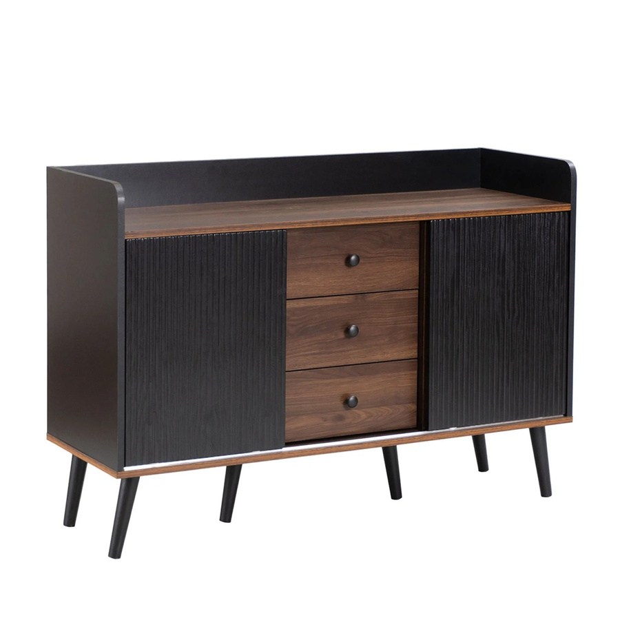 okwish Sideboard in Schwarz mit 3 Schubladen und Stauraumregalen für Wohnzimmer oder Schlafzimmer, B/T/H: 117 x 39 x 79 cm - Bild 2