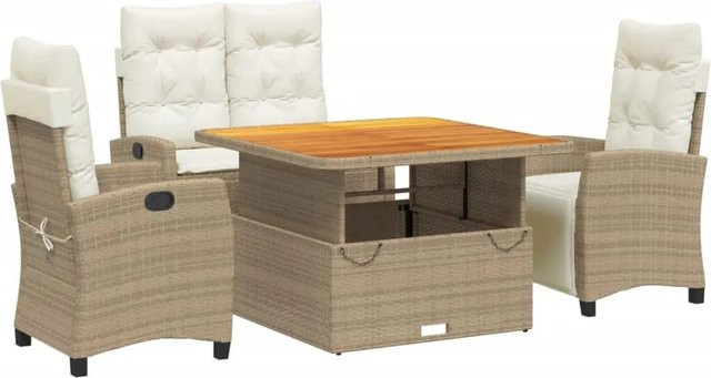 vidaXL 4-tlg Garten-Essgruppe aus massivem Akazienholz und PE-Rattan in Beige - Bild 1