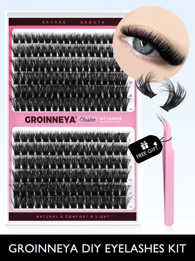 GROINNEYA Cluster-Wimpern-Set, Black, Unisex - Bild 2