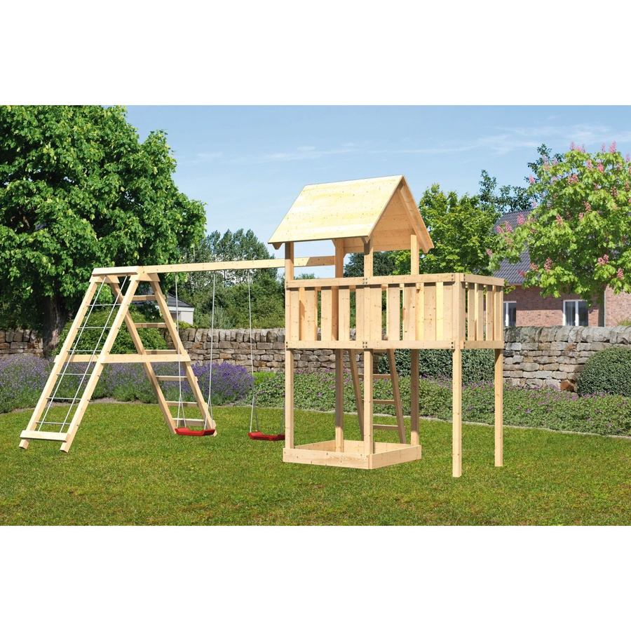 Karibu Spielturm Lotti mit Doppelschaukelklettergerüst und Anbauplattform - Bild 2