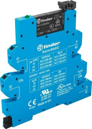 Finder Koppelrelais 39.01.0.024.0060, 24 V/DC und 24 V/AC, 6A, 1 Wechsler, Blau - Bild 1