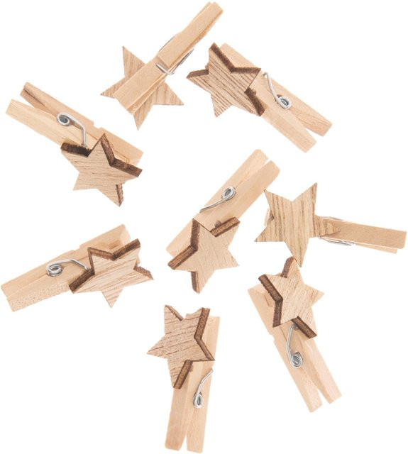 Rico Design Dekoklammern Stern aus Holz in Natur, 8 Stück, Höhe: 3 cm - Bild 1