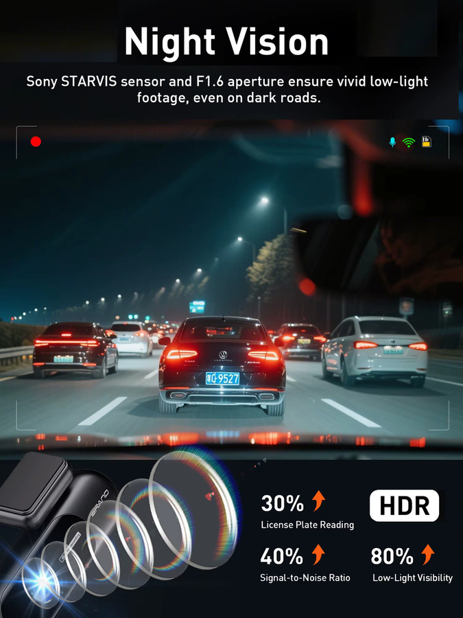 CATVEER Dash Cam 4K UHD mit Wi-Fi, HDR Nachtsicht und Parkplatz Modus, Schwarz, Vorne und Hinten - Bild 3