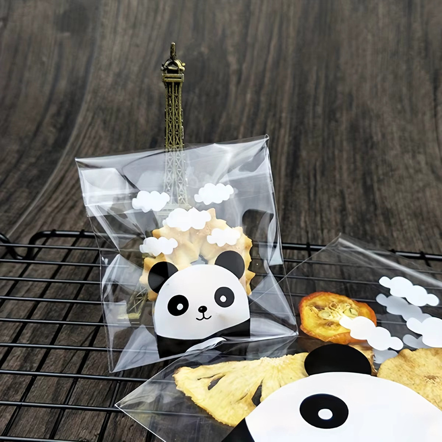 100 Stück transparente Papiertüten mit Panda-Muster aus Kunststoff für Gebäck, Kekse und Party-Geschenke - Bild 2