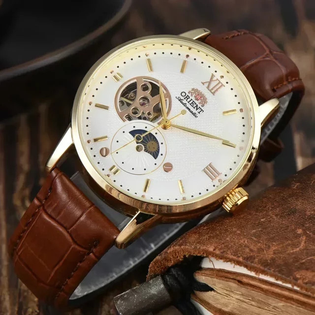 Orient Armbanduhr, Automatik, Edelstahl, Gold, Leder, Herren - Bild 1