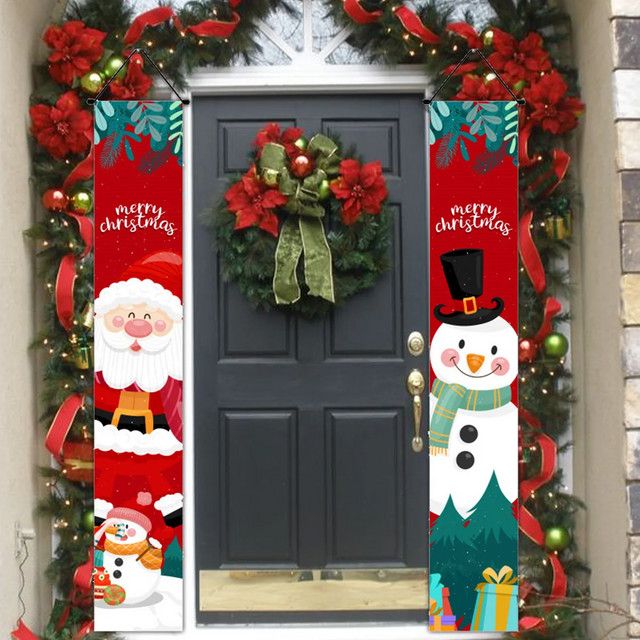 VIKAMA Weihnachts Banner für den Außenbereich mit Santa Claus und Schneemann zur Dekoration von Haustür und Veranda - Bild 1