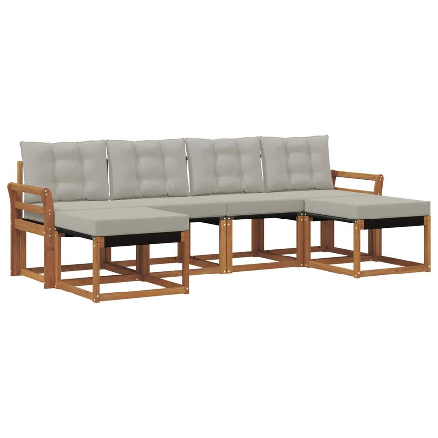 vidaXL Outdoor-Sofagarnitur 6-teilig aus Akazienholz mit Textilene und Kissen in Natur und Hellgrau - Bild 2
