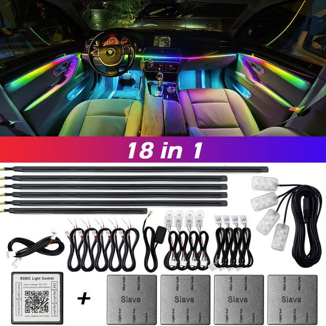 KALADA 18-in-1 Symphony Streamer Dual Zone Auto Umgebungslicht Kit mit RGB Neon Acryl LED Streifen und App-Steuerung in Multicolour - Bild 1