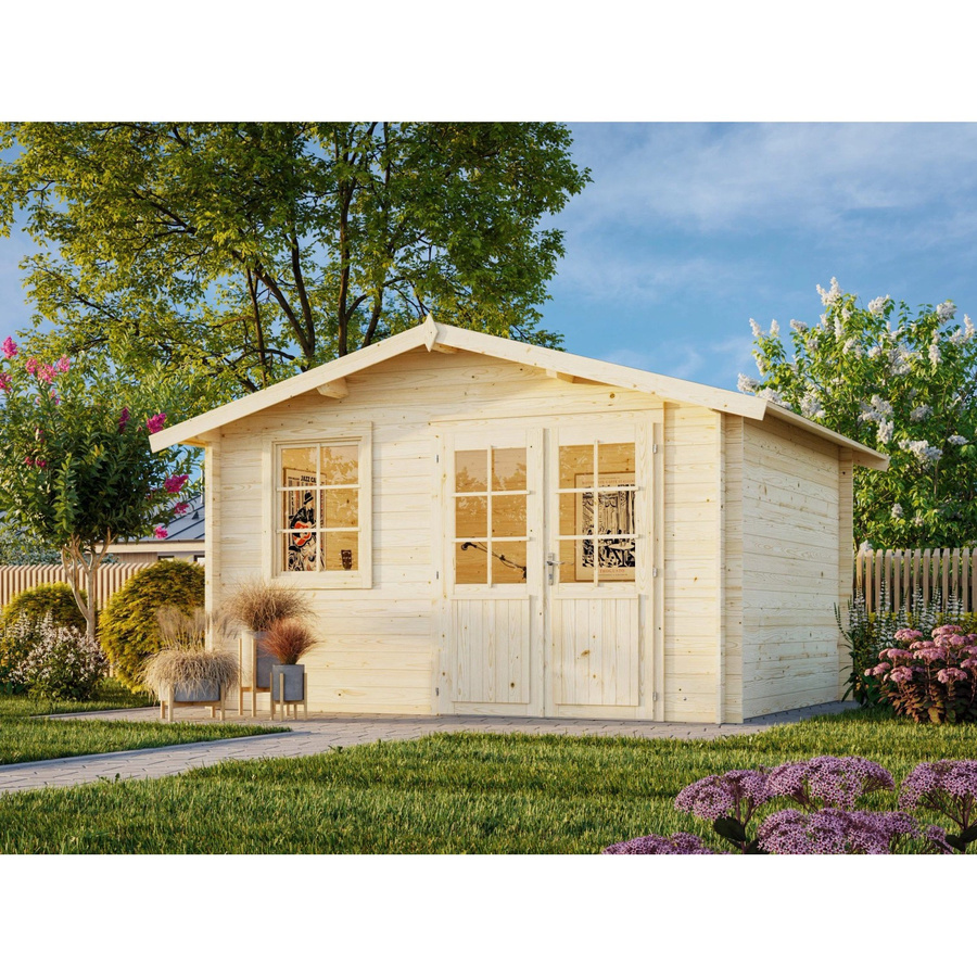 Palmako Gartenhaus Klara aus Fichtenholz in Grau-Weiß, Satteldach, B/T/H: 424 x 354 x 247 cm - Bild 1
