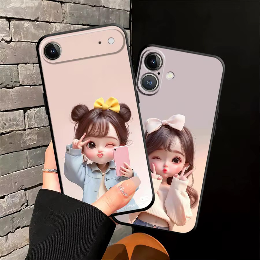 Schwarze weiche Handyhülle mit Cartoon-Mädchen-Muster für Apple iPhone Modelle - Bild 1