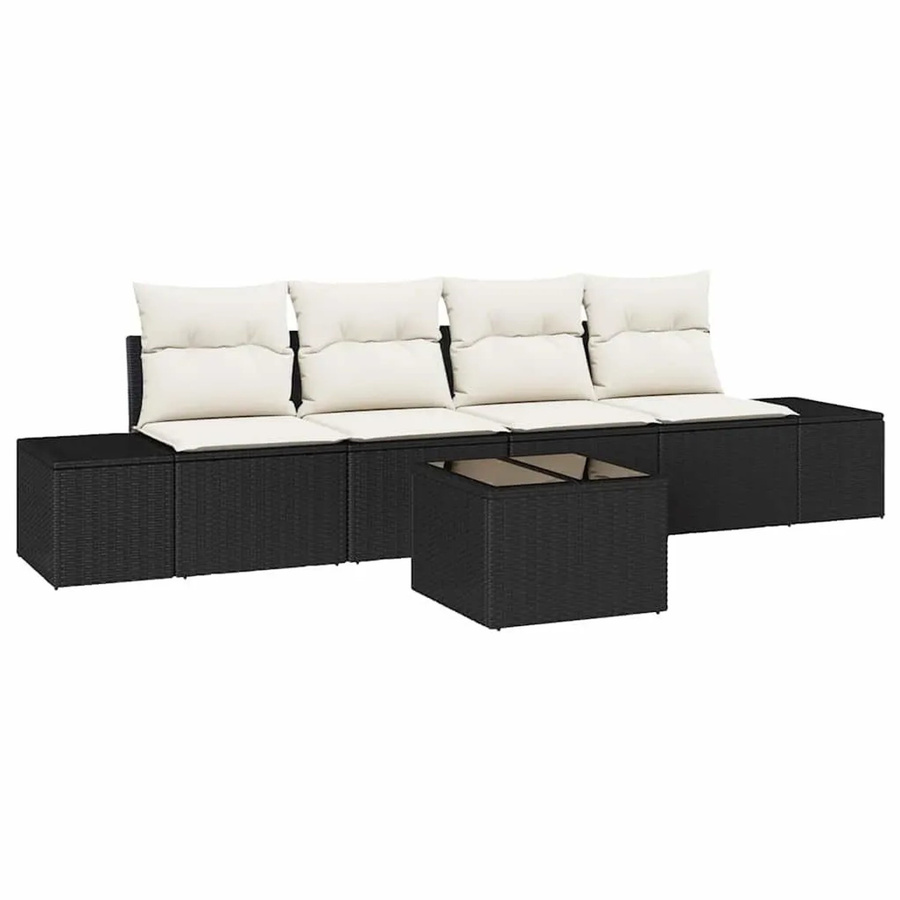 vidaXL Garten-Sofa-Set aus Poly-Rattan in Schwarz und Beige mit 5 Teilen, L-Form mit Kissen und Couchtisch - Bild 2