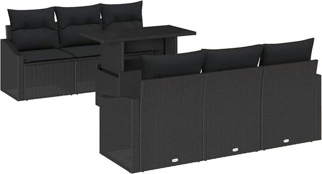 vidaXL 7-teiliges Garten-Sofa-Set aus schwarzem Poly-Rattan mit Kissen und Tisch in modernem Design - Bild 1