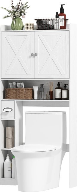 Aosom Toilettenaufsatzmöbel mit X-förmigen Scheunentüren und verstellbarem Regal in Weiß, B/T/H: 81,5 x 19,6 x 172 cm - Bild 1