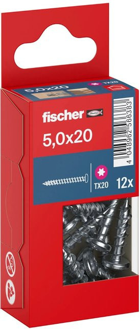 Fischer PowerFast II Pan Head TX Vollgewindeschraube für Holz, verzinkt, Silber/Blau, Durchmesser: 5 mm, Länge: 20 mm, 12 Stück - Bild 1