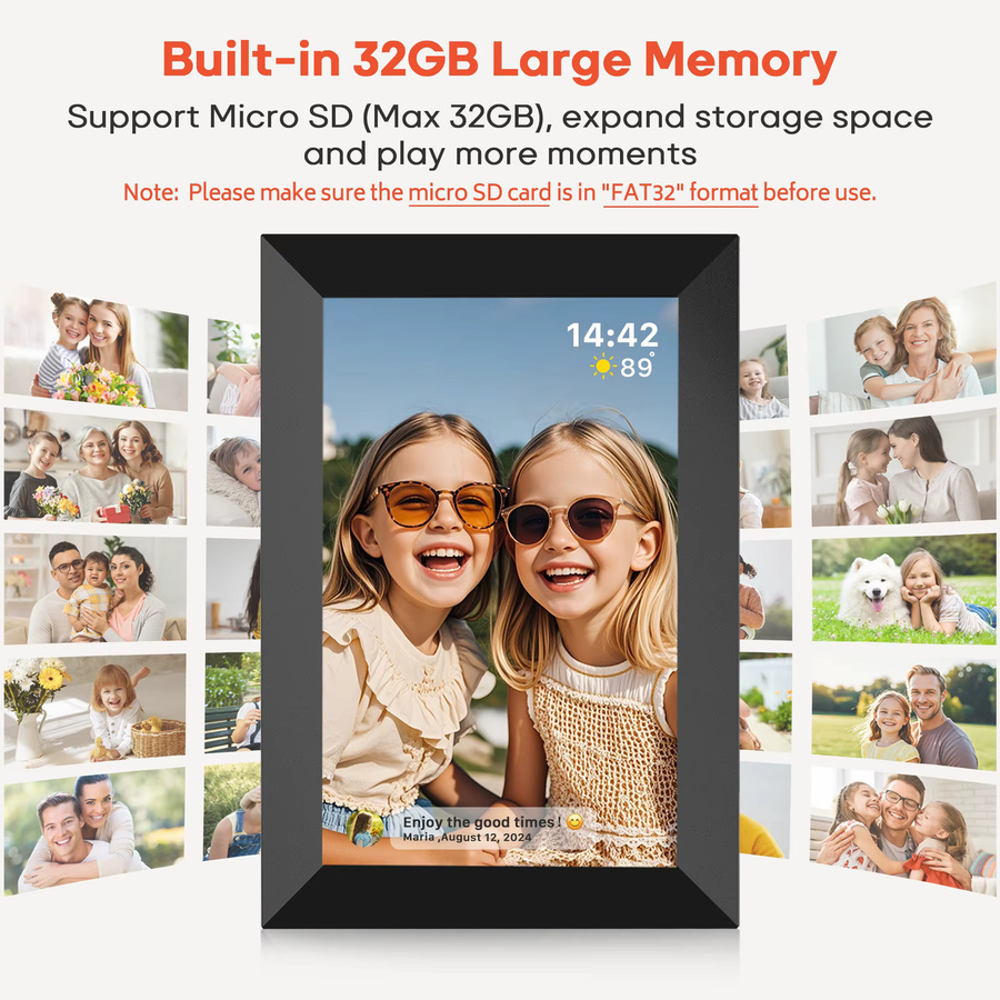 Frameo Digitaler Bilderrahmen 10,1 Zoll Schwarz mit 32 GB Speicher, Smart WiFi und 1280 x 800 IPS HD Touchscreen, Wandmontage-kompatibel - Bild 3