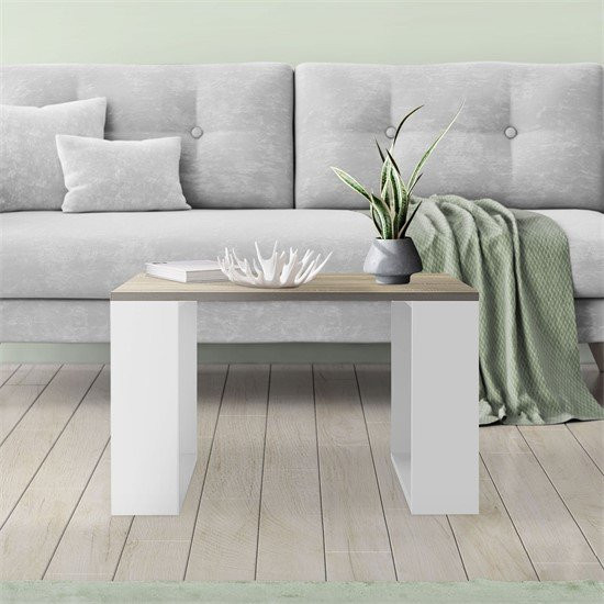 ML-Design Couchtisch modern in Eiche-Optik und Weiß B/T/H: 65 x 65 x 40 cm - Bild 1