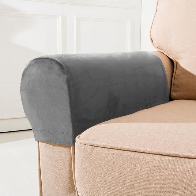 2er-Set Stretch-Samt Armlehnenbezüge von airldianer in Dunkelgrau für Sofa und Hocker - Bild 1