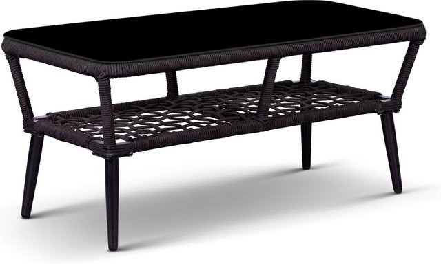 Gartentisch ANDY von Prestige aus Aluminium und Rope-Geflecht mit Glasplatte in Grau und Schwarz, B/T/H: 100 x 50 x 43 cm - Bild 1