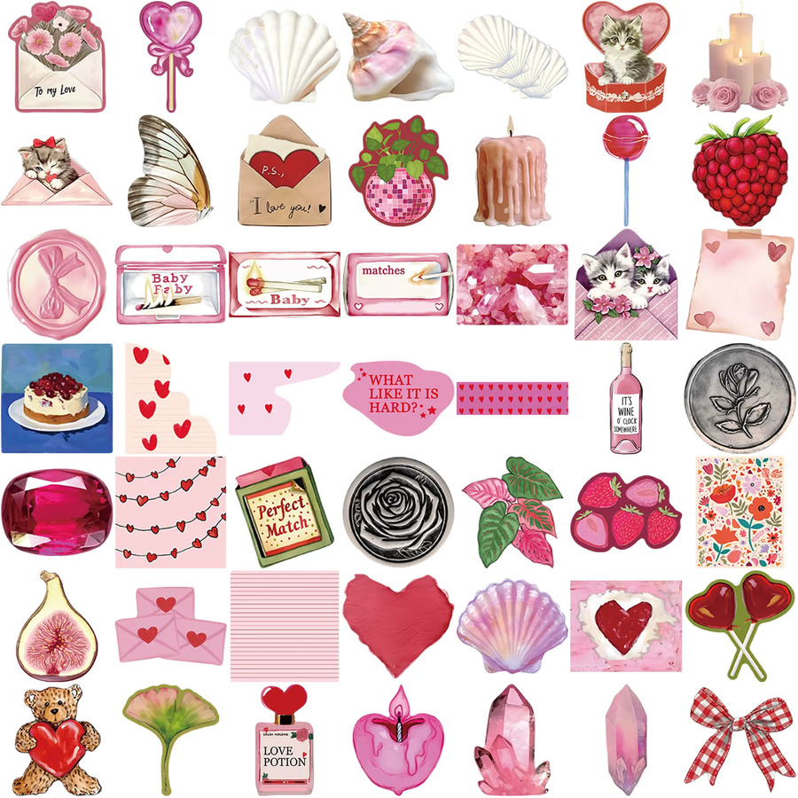 50 Stück Deko Aufkleber in Rosa mit Muschel und Liebe Motiven für Umschläge, Gepäck, Computer und Handy - Bild 2