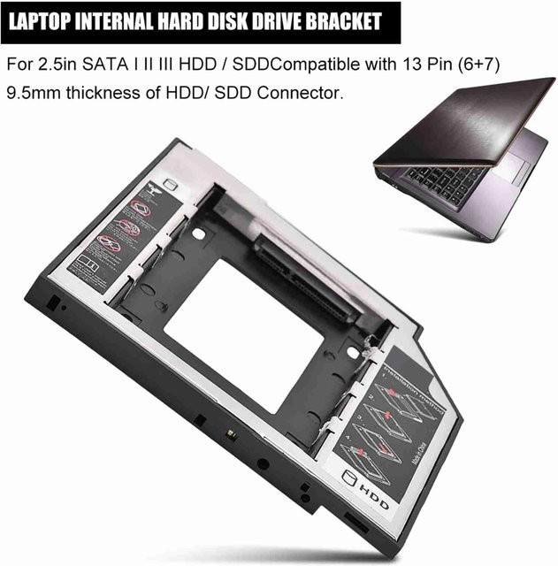 mfySpace SATA I II III 2,5 Zoll HDD Interne Festplatte und CD DVD-ROM Halterung in Schwarz - Bild 1