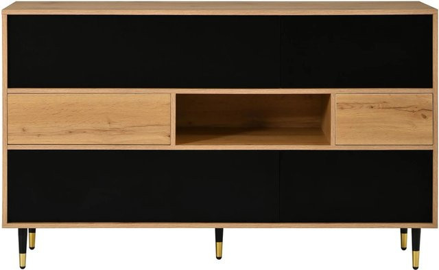 Merax Sideboard Modern in Schwarz und Braun mit 2 Schubladen und Türen aus Holz und MDF - Bild 1